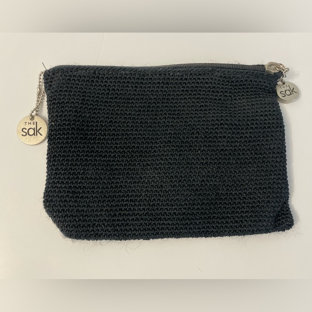 The Sak Black Crochet Wallet Coin Purse Cosmetic Bag 8” Excellent Condition Y2K